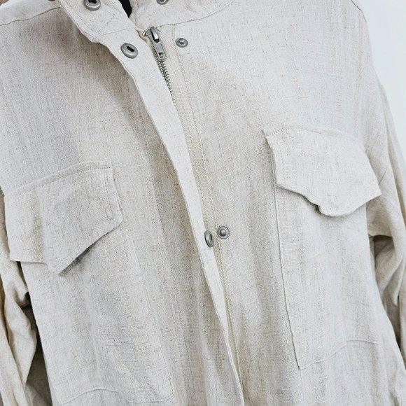 Staccato Moto Utility Jacket M Viscose Linen Zip Snap Roll Tab Sleeve Oatmeal - Picture 10 of 13